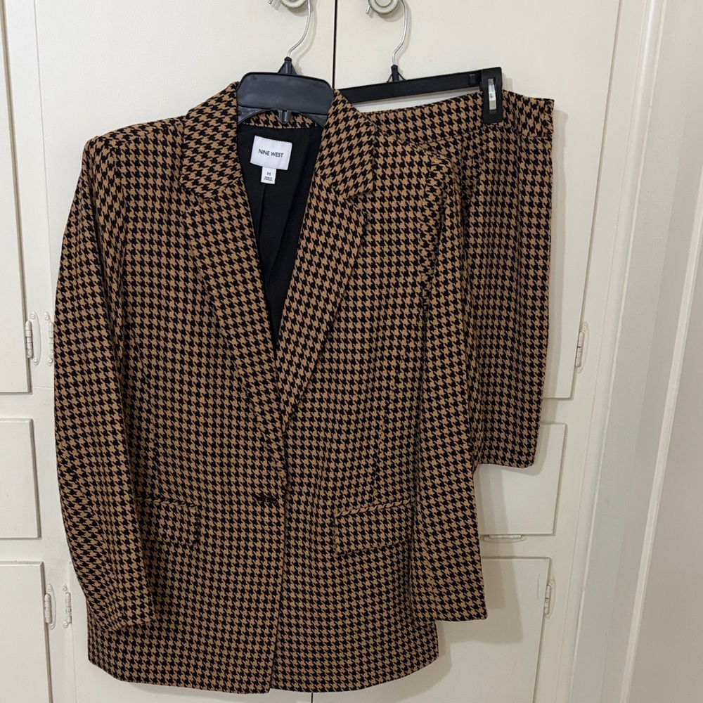 Nine West Black and Brown Houndstooth Blazer and Skirt Set